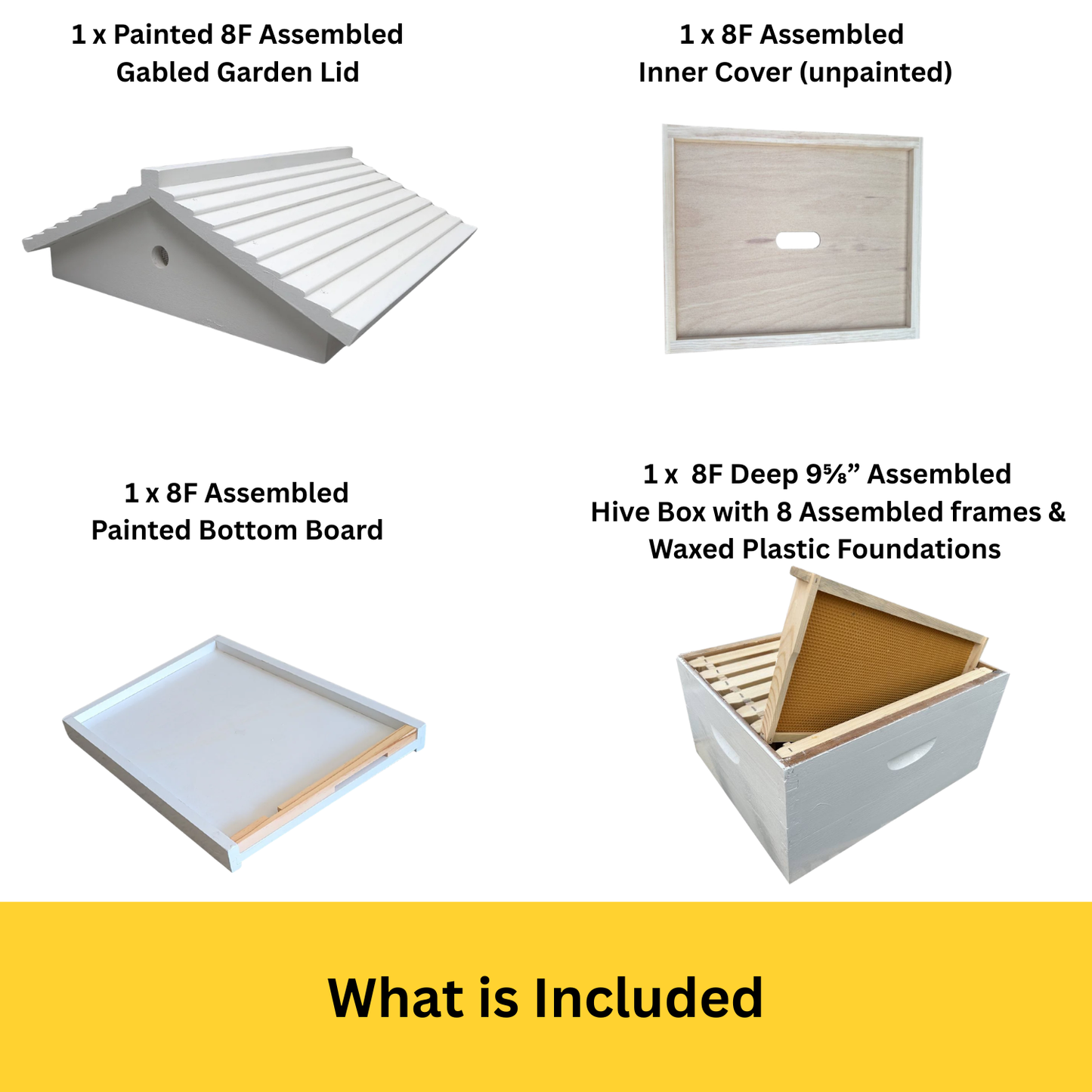 Single Level Beehive – 8 Frame, Gabled Cover (Assembled & Painted)