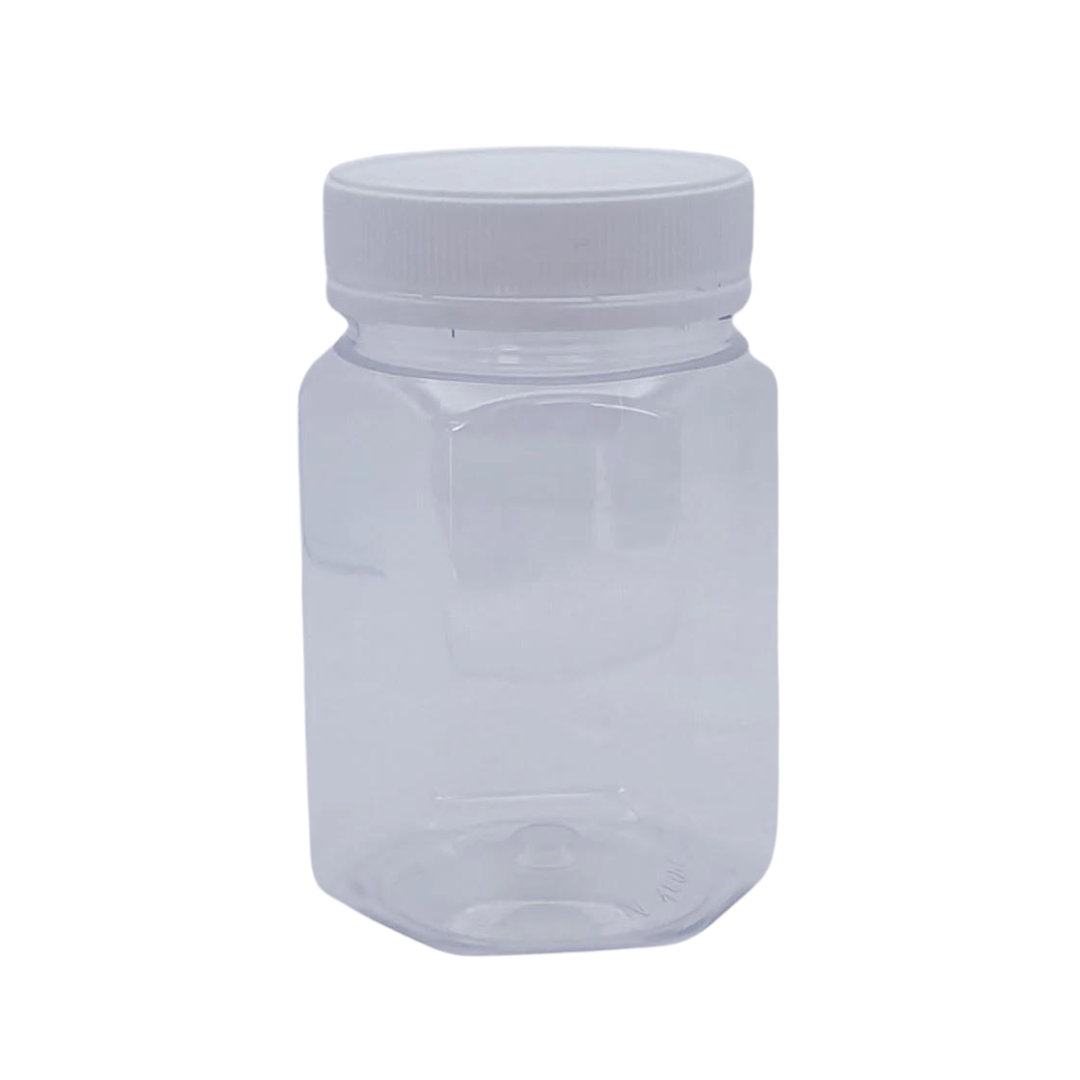 360ml 500g Hexagon Hex Plastic PET jars - White Lids