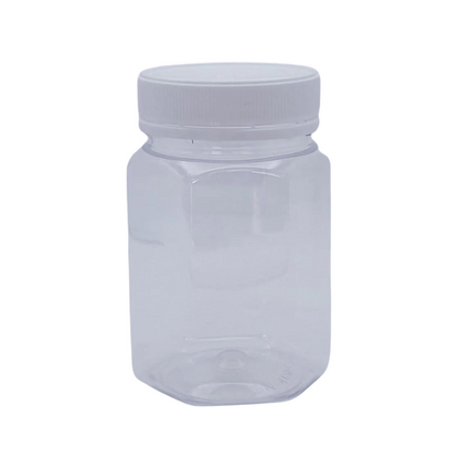 360ml 500g Hexagon Hex Plastic PET jars - White Lids
