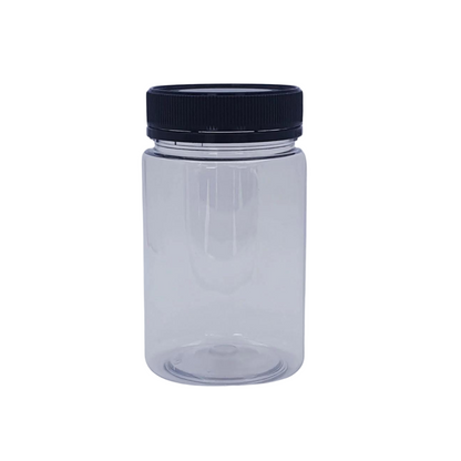 Round plastic honey jars 500g with tamper proof lid - black lid