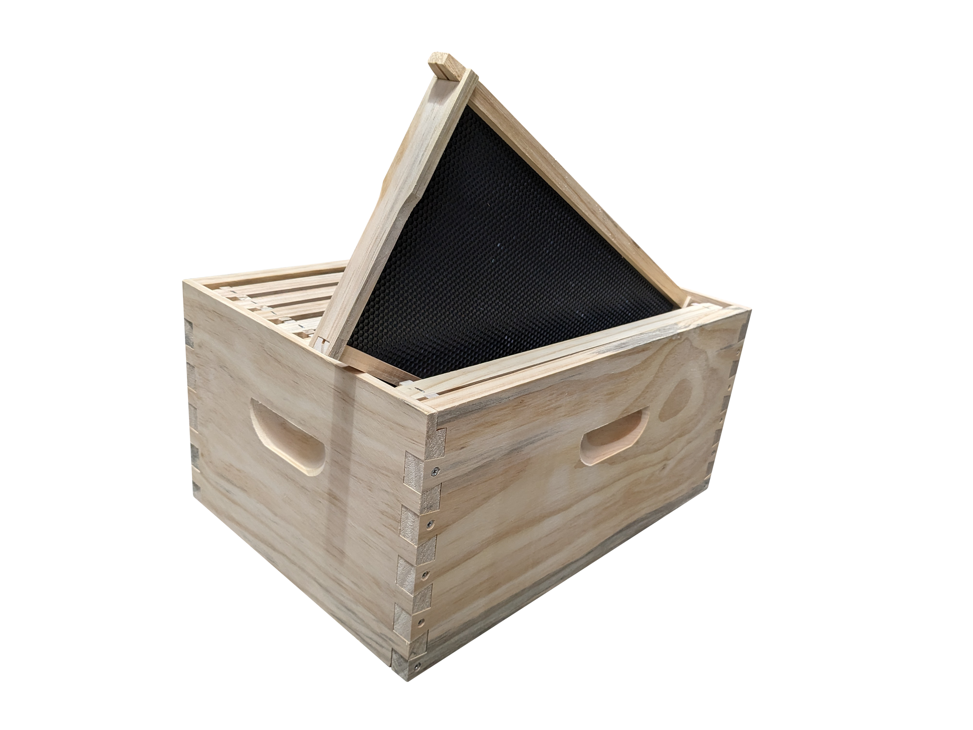 Assembled beehive box and assembled frames