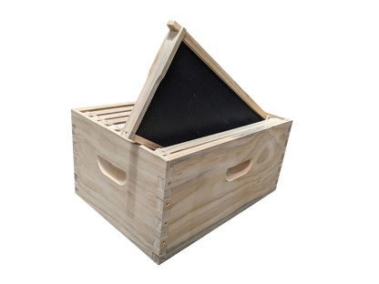 Assembled beehive box and assembled frames