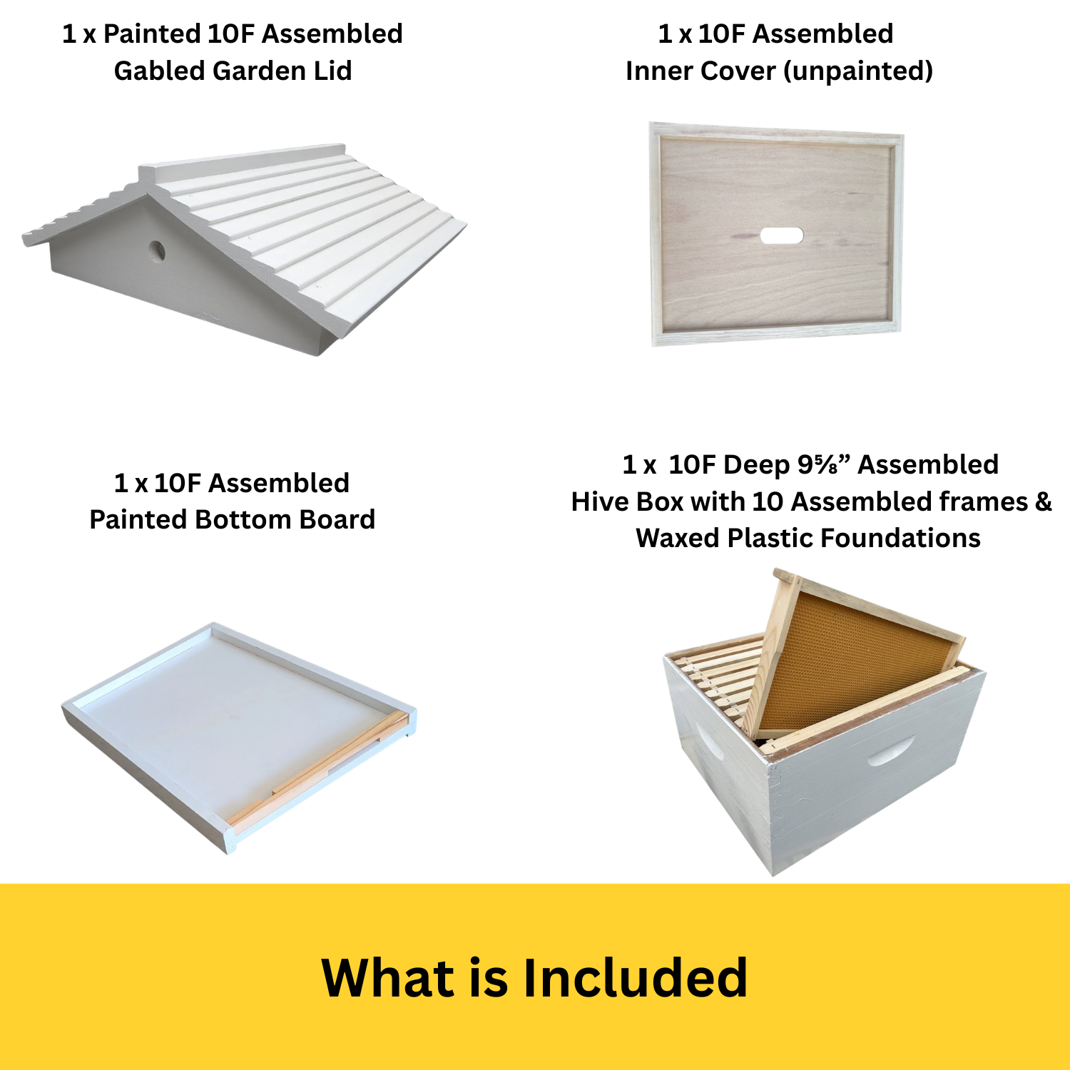 Assembled Painted Beehive - 10F with Gabled Garden Lid