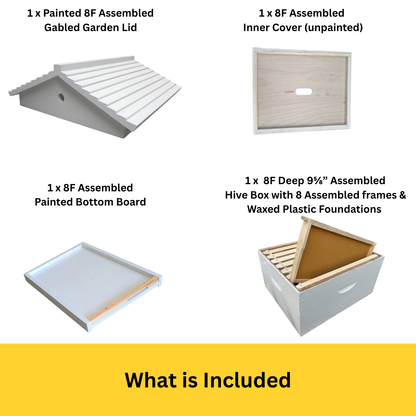 Single Level Beehive – 8 Frame, Gabled Cover (Assembled & Painted)