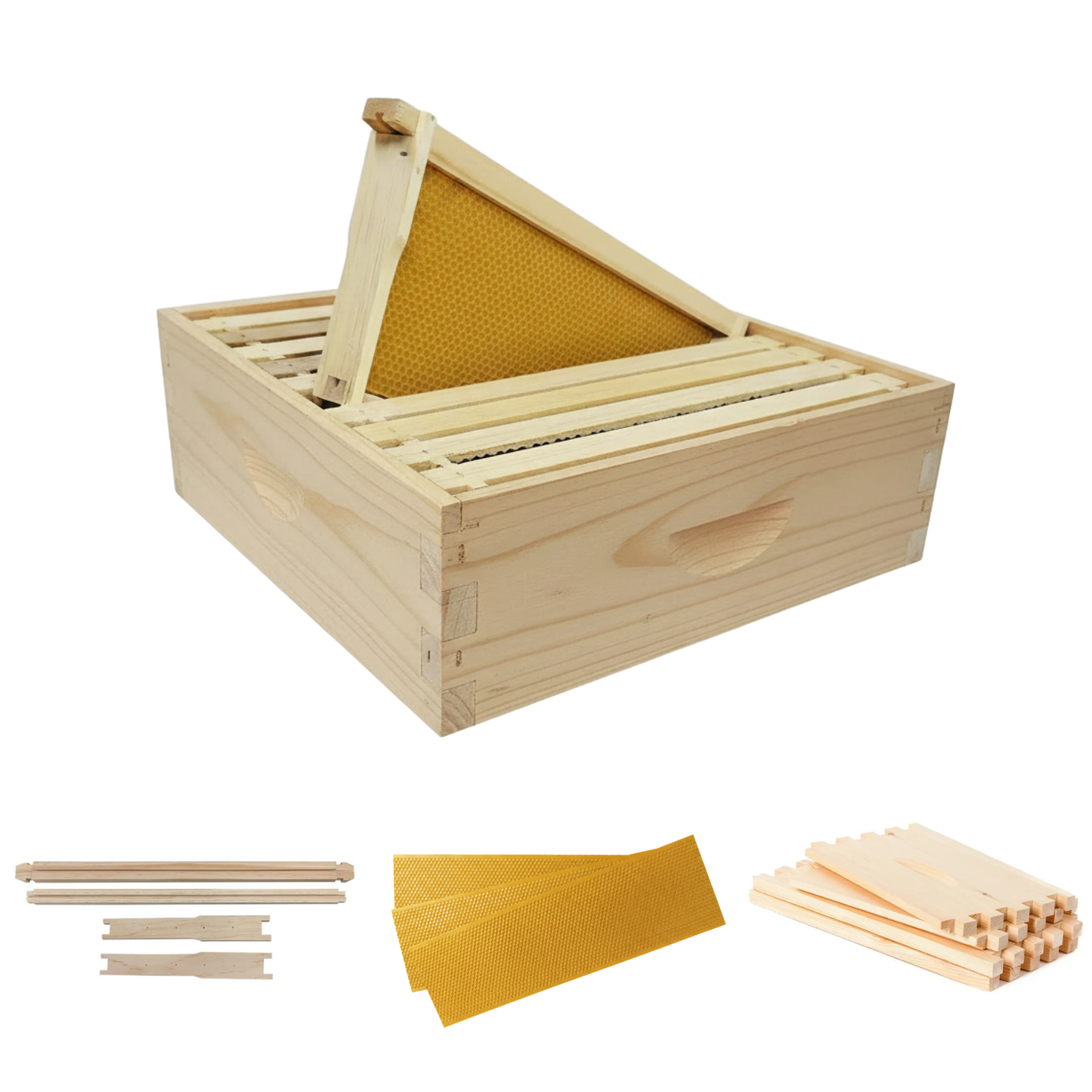 10-Frame MEDIUM Super Box BeehiveUnassembled Kit, Includes Box, Frames & Foundation