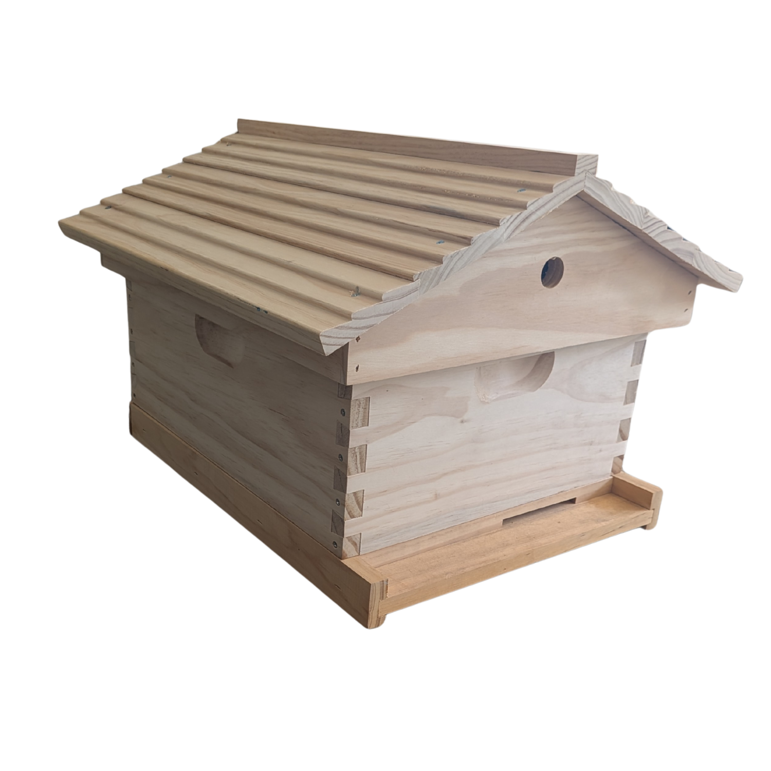 Unassembled beehive kit with gabled pitched garden lid