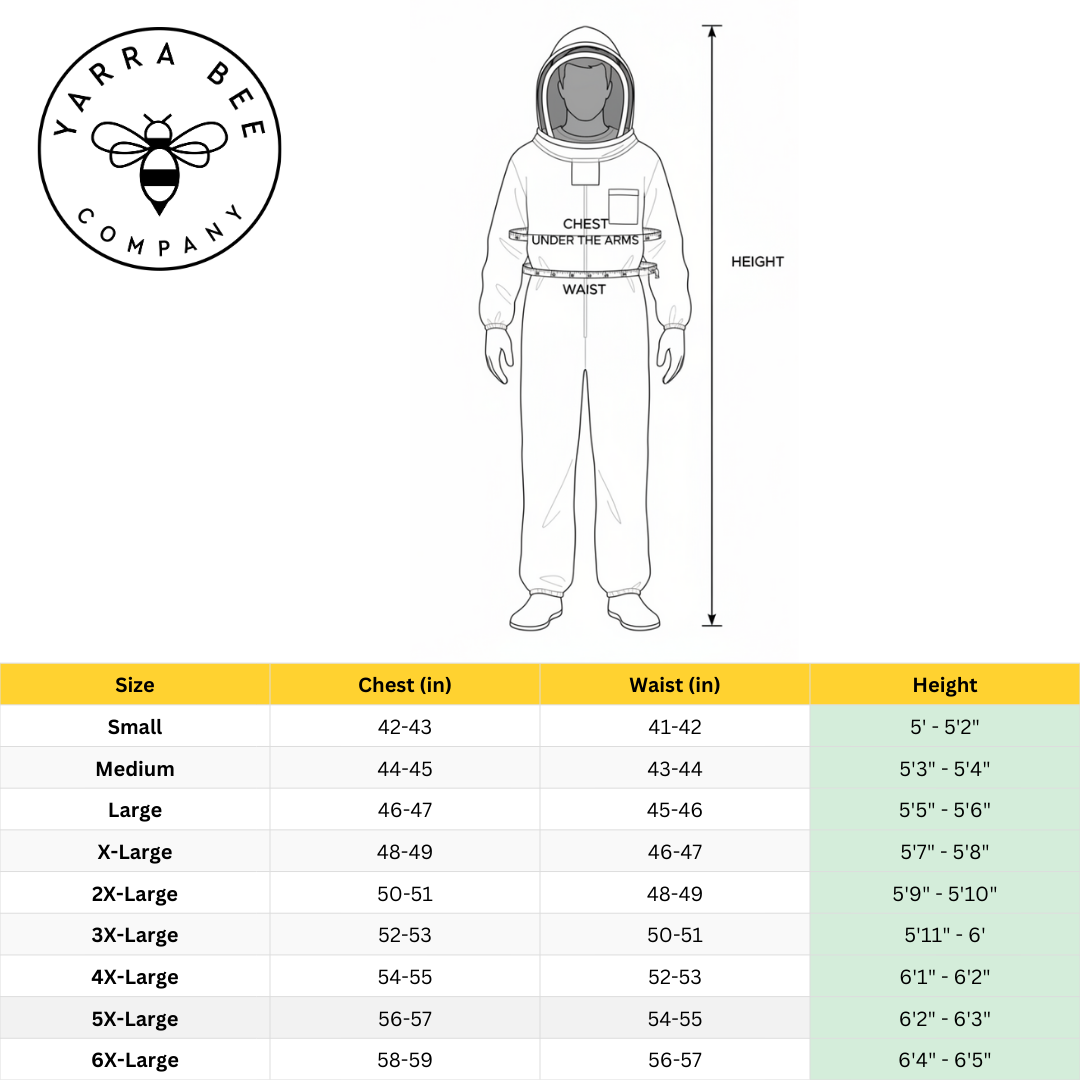 Beekeeping suit size chart