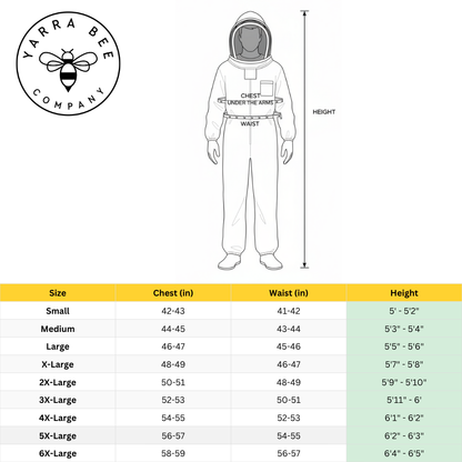Beekeeping suit size chart